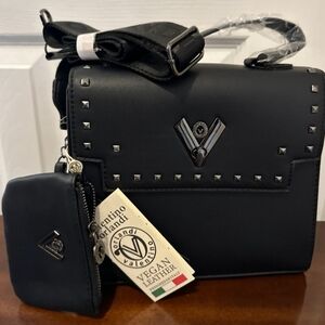Valentino V-Logo Studded Crossbody Bag in Black